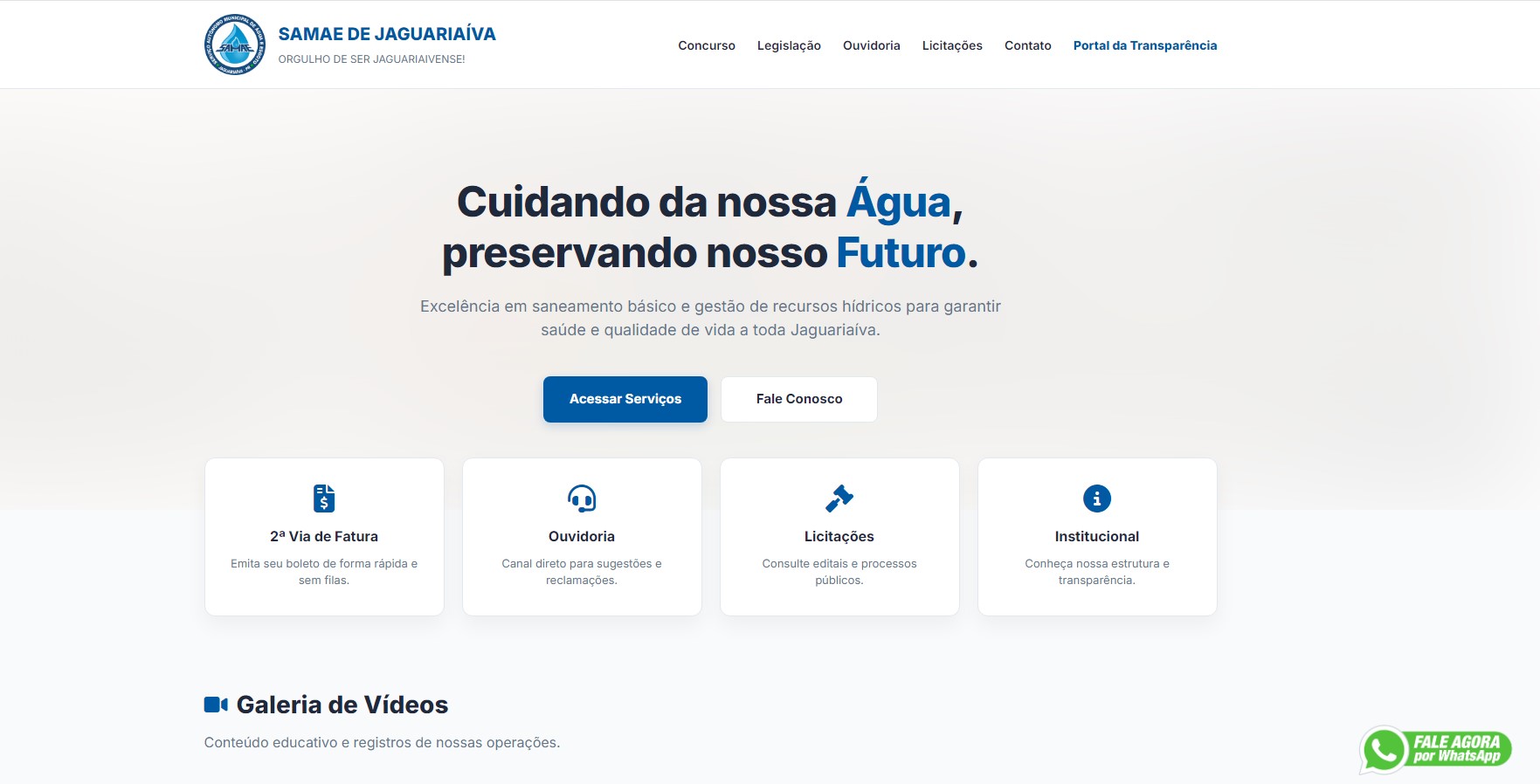 SAMAE DE JAGUARIAÍVA LANÇA NOVO PORTAL COM FOCO NA TRANSPARÊNCIA, SERVIÇOS, E COMUNICAÇÃO COM A POPULAÇÃO.